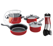 Olympia 14 Piece High Quality Non Stick Cookware Set with Deep Fryer - Red  - Similar Product Imag - ID 104684