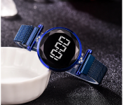 Fashionable Iron Strap Digital Display Magnetic Watch For Women - Blue