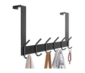 6 Hooks Stainless Steel Matte Over The Door Hooks Heavy Duty Over Door Hanger Holder for Coat Robe Hat Clothe Towels Hanging Bathroom Organizer Towel Rack - Black