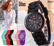 Geneva Silicone Band Woman Watch - Black + Geneva Silicone Band Woman Watch - Blue + Geneva Silicone Band Woman Watch - Green + Geneva Silicone Band Woman Watch - Pink + Geneva Silicone Band Woman Watch - Red + Geneva Silicone Band Woman Watch - White 