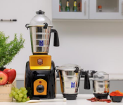 Olsenmark OMSB2427 3 In 1 Mixer Grinder with 20Cm Saucepan - Black and Silver