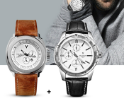Deltron 363 Royal Luxury Leather Strap Analog Watch - Brown + Deltron 575 Chrono Sector Luxury Analog Watch - Black