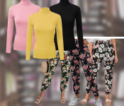 7264 Pack Of 3 Printed Comfortable Palazzo Pants For Women + FN Unisex Winter High Neck Full Sleeve T Shirt - Red + FN Unisex Winter High Neck Full Sleeve T Shirt - Green + FN Unisex Winter High Neck Full Sleeve T Shirt - Blue