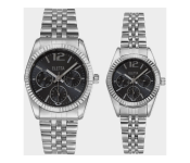 Rio Silver Color Strap Couple Watch - Silver and Black