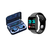 JA-F- D20 1.3 Inch Waterproof IPS Color Screen Smart Watch - Black + FN-Electric Display F9-5 TWS Mini Wireless Stereo Invisible Sports Headset With Charging Bin Mini
