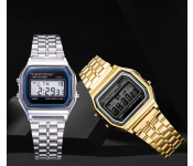 CS13 2 Piece Vintage Smart Analog Digital Square Watch- Silver And Gold