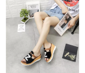 Women Loafers Non Slip Thick Bottom Fashion Wedge Sandals EU 38 - Black