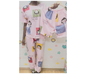 Set of 9 Cute Cartoon Printed Summer Short Sleeve Casual Home Wear Pajamas Set for Women  - Similar Product Imag - ID 110821