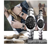 7676 Unique Fashion Couple Analog Watch - Silver and Black