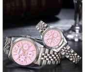 Rio Silver Color Strap Couple Watch - Silver and Pink