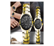 7676 Unique Fashion Couple Analog Watch - Gold And Black