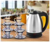 Starex SK 501 1.5 Litre Electric Cordless Kettle + Windcera Set Of 6 Sodo Calcium Titanium Glass Tea Cups And Saucer