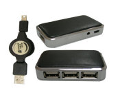 VS030 Leather USB Hub with 3 USB Slots and Retractable USB Cable - Black  - Similar Product Imag - ID 110603