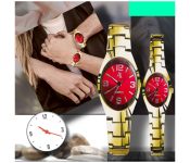 7676 Unique Fashion Couple Analog Watch - Gold and Red