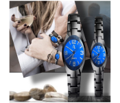 7676 Unique Fashion Couple Analog Watch - Blue and Black