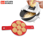 WET BASKET JA168 VEGETABLE CUTTER - White + Nicer Dicer Multi-Function Vegetable And Fruit Peeler + Epsilon EN3792 Steel Saucepan + EN4116 Flipping Fantastic Non Stick Silicone Mould Pan Cake Maker - Red + Epsilon EN3625 Apple Peeler With Stainless Steel Blade - White & Green 