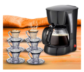 Coffee Maker + 6 Piece Glass tea cups and Saucer