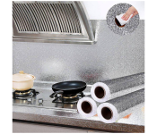 High Temperature 5 Meter Resistant Stove Tile Cabinet Wall Stickers Aluminum Foil Tin Foil Solid Square Pattern - Silver 