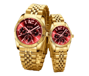 Rio Gold Color Strap Couple Watch - Red and Gold