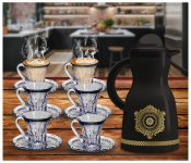 Milton MLT100101 Vacuum Insulated Flask Ellie 1 Litre - Black + Windcera Set Of 6 Sodo Calcium Titanium Glass Tea Cups And Saucer