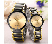 126 Max Double Colour Chain Strap Couple Analog Watch - Black and Gold
