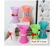 GTC 22000776  3 Pcs Plastic Rattan Flower Vase for Home Decoration - Pink  - Similar Product Imag - ID 112719