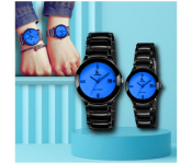 137 Max Black Chain Strap Couple Analog Watch - Black and Blue