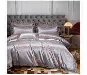 GTC 22000738 Gold Satin Jacquard Luxury Euro Soft Silky Double Duvet Cover Bedroom Set - Grey  - Similar Product Imag - ID 112640