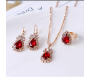 Fashion Waterdrop Shiny Rhinestones Necklace Ring Earrings Women Jewelry Set - Red  - Similar Product Imag - ID 112008