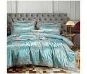 GTC 22000737 Gold Satin Jacquard Luxury Euro Soft Silky Double Duvet Cover Bedroom Set - Sky Blue  - Similar Product Imag - ID 112641