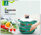 OE-002 4 Pieces DDSTK Olympia Casserole Set Olympia - Green and Silver
