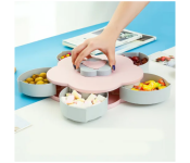 5 Grid Flower Shape Candy Snack Dried Fruits Storage Box with Phone Mount Stand - Pink and Blue