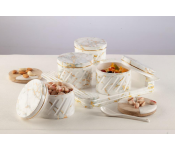 4 Piece Marble Look Dry Fruit Container With Tray Holder - White