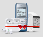 Macaron Sports Smart Watch With Fitness Message Reminder - White + Nokia 1112 Mobile Phone- Blue (Refurbished) + TWS Airpod Pro 3 Bluetooth Earphones Wireless Headset - White
