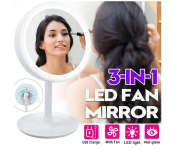 Generic 3 in 1 LED Rotatable Dimmable Makeup Mirror with Fan USB Charging Selfie Ring Light - White