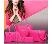 6 Pieces PU Leather Lattice print Composite Bags Set for Women - Pink  - Similar Product Imag - ID 115062