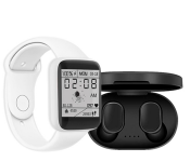 A6S TWS Bluetooth 5.0 Wireless Sports Earphone - Black + Macaron Sports Smart Watch With Fitness Message Reminder - White
