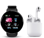 MKZ I11 GTB High Quality Airpods Doble With Power Bank (Bulk) + D18 Fitness Tracker Bluetooth Smart Bracelet Heart Rate Monitor With Colour LCD Touch Screen For Android And IOS - Black 