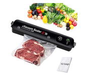 Automatic Food Saver One-Touch Compact Vaccum Sealer Machine with 10 sealing Bags - Black