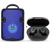 KIMISO KM-2002 TikTok Karaoke Portable Wireless Bluetooth Speaker - (Black) + A6S TWS Bluetooth 5.0 Wireless Sports Earphone - Black