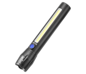 2 Piece USB Rechargeable Zoomable Flash Light - Black