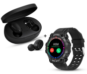 FD68 Sports Fitness Tracker With Custom Dials Smart Watch - Black + A6S TWS Bluetooth 5.0 Wireless Sports Earphone - Black