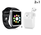 A1 Mobile Smart Watch With Memory And Sim Card Slot - Black + True Wireless Design Bluetooth Earbuds For Zen I-12 