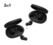 RMN A6S Combo of 2 Piece Bluetooth 5.0 TWS Wireless Earphone with Noise Cancelling Mic - Black