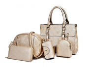 5 Pieces PU Leather Handbags Set for Women - Gold
