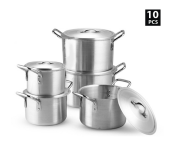 Olympia OE-1410 Pack of 10 Pieces Aluminium Cooking Pot Set - Silver