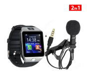 Smart Watch Rubber Strap With Sim Slot DZ-09 - Black + RMN Tiktok Microphone Micro-Cravate Mic Lav Single Mic 