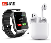 Smart Watch Rubber Strap With Sim Slot DZ-09 - Black + True Wireless Design Bluetooth Earbuds For Zen I-12 