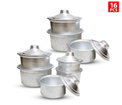 RMN 16 Pieces Genuine Quality Aluminum Cookware Set - Silver