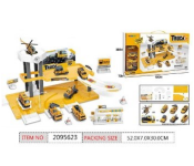 DK1052 Parking Lot With 3 Pieces Metal Cars and Metal Plane Activity Toy For Kids - Yellow